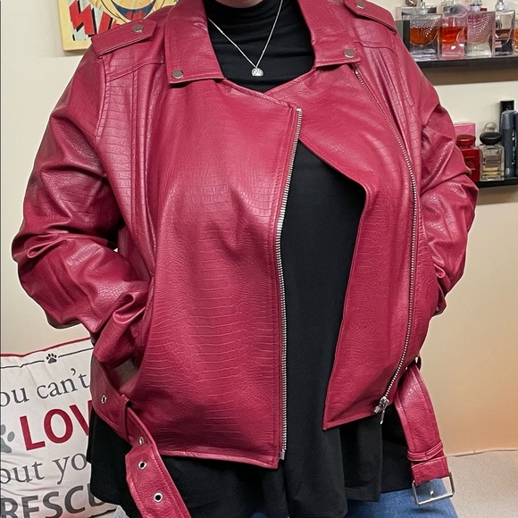 Vegan Leather Snake Embossed Belted Leather Jacket